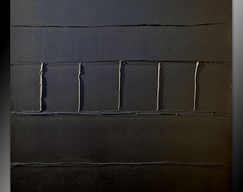 Large abstract monochrome black painting, minimalist handmade canvas stretched on a frame for wall decoration