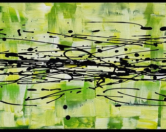 tableau peinture abstraite fait main "Olive"