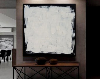 Tableau abstrait contemporain monochrome minimaliste peinture fait main "MINIMAL" toile tendue sur châssis bois épais sur COMMANDE