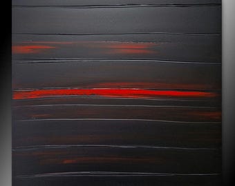 LUXURY WALL ART, Abstract Art Canvas, Minimal Design Art, Handmade Art France, Black and Red Monochrome Painting
