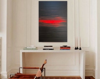 Tableau abstrait peinture fait main "FORCE" peinture rouge et noir toile montée sur châssis bois épais