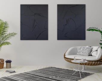 Set of two monochrome black paintings minimalist painting handmade canvas stretched on wooden frame ON ORDER ONLY