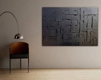 WILD BLACK | Modern, Minimalist, Textured Wall Art | Black Canvas Painting | Relief Structure | Abstract Textured Art | Monochrome