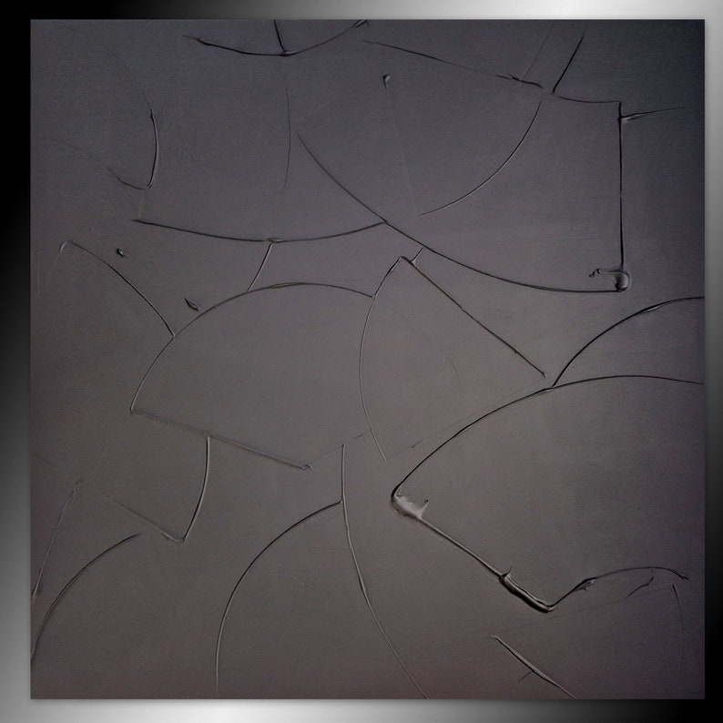 tableau monochrome noir 100 x 100 cm NOIR MAT peinture minimaliste fait main, toile tendue sur châssis bois épais image 2