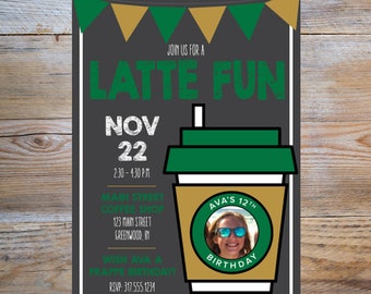 Coffee Themed Birthday Party Invitation