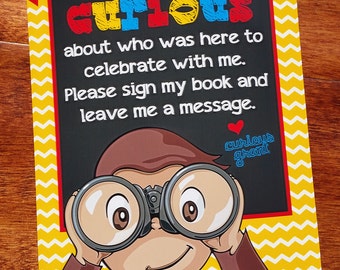 Curious George Bundle: Birthday Invitation, Thank You Card, Guest Book Sign & Table Decor
