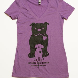 Luvable Dog Rescue Adorable Ladies Purple V-Neck T-Shirt