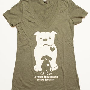 Luvable Dog Rescue Ladies Green V-Neck
