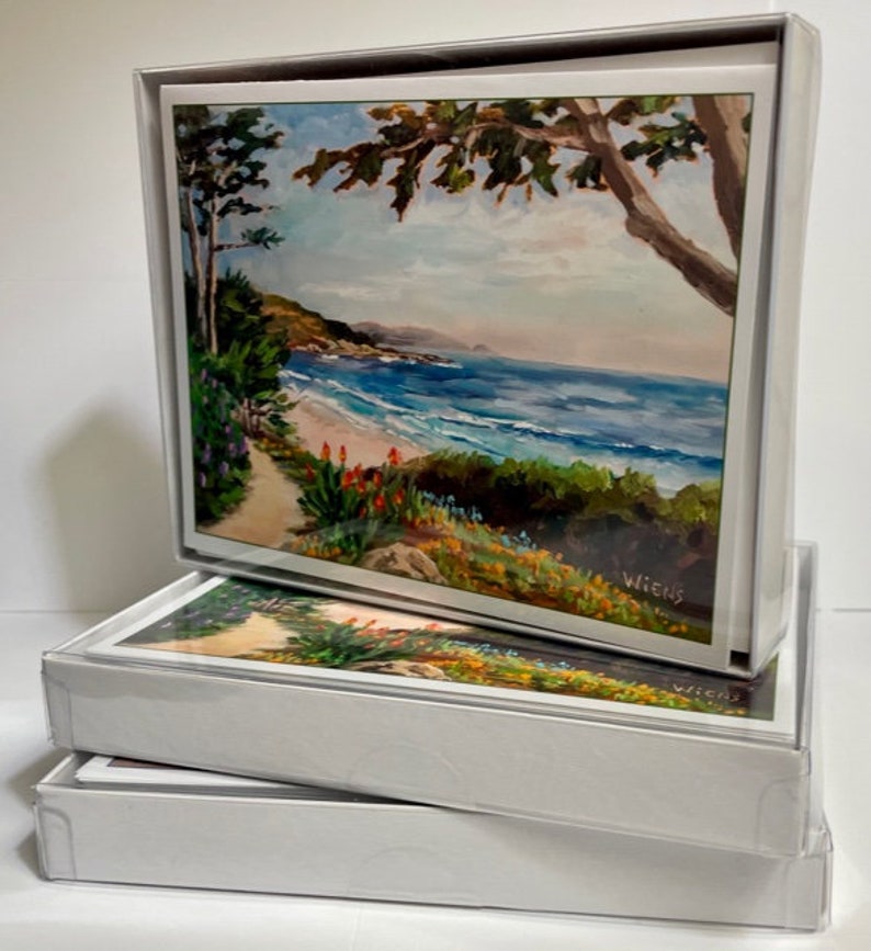 Carmel note cards, boxed set of 8 assorted images with envelopes, Carmel Mission, Bixby Bridge, La Playa Hotel, Big Sur, Carmel Beach sunset image 2