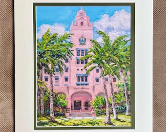Royal Hawaiian Hotel 8x10" print mounted in 11x14" double mat, handwritten signature and title, with backing board and bag, ready to frame