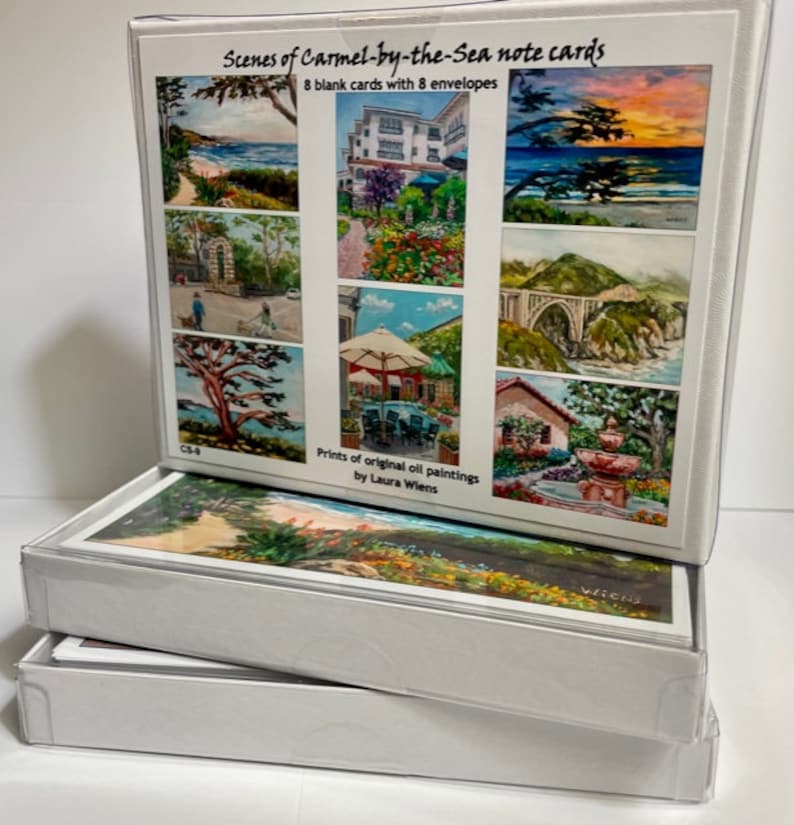 Carmel note cards, boxed set of 8 assorted images with envelopes, Carmel Mission, Bixby Bridge, La Playa Hotel, Big Sur, Carmel Beach sunset image 4