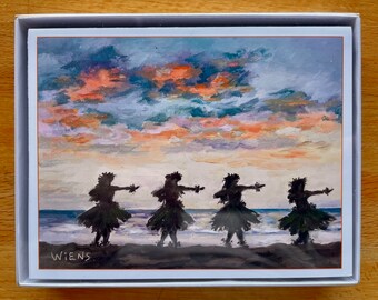 Hawaii note cards, boxed set of 8 with envelopes, Royal Hawaiian Hotel, Makapuu, Waikiki, Waimanalo, hula dancers, Mokes, Lanikai, Kailua
