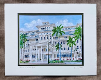 Moana Surfrider Hotel 8x10" print mounted in 11x14" double mat, handwritten signature and title, with backing board and bag, ready to frame