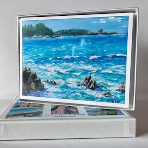 Notitiekaarten Carmel, set van 8, blanco met enveloppen, kiezelstrand, doedelzakspeler, Carmel Point, Point Lobos, Mission, La Playa Hotel, cipressen
