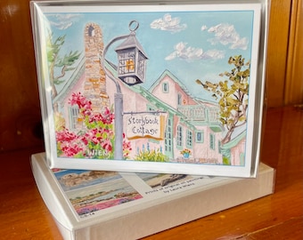 Carmel note cards, otters, Tuck Box, Cottage of Sweets, Point Lobos, Lover's Point, Pacific Grove, Pebble Beach, cypress tree, secret path