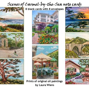 Carmel note cards, boxed set of 8 assorted images with envelopes, Carmel Mission, Bixby Bridge, La Playa Hotel, Big Sur, Carmel Beach sunset image 3
