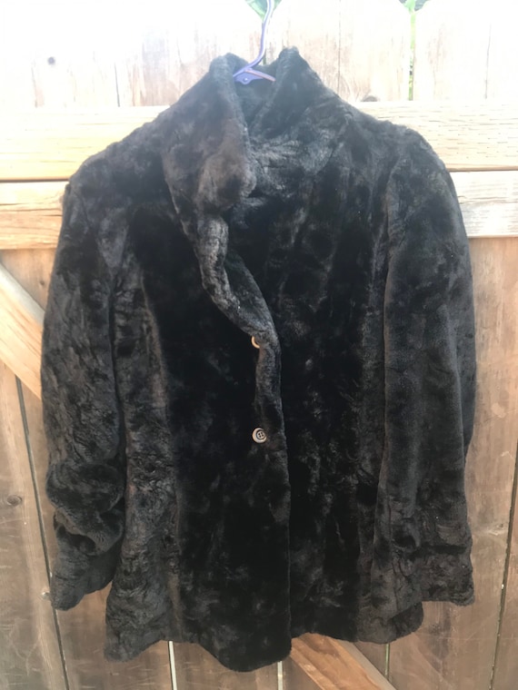 Cozy, Black, Vintage 70s Furry Coat