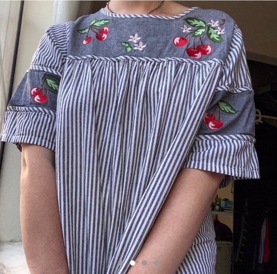 Stripey, Summery Dress With Cherries
