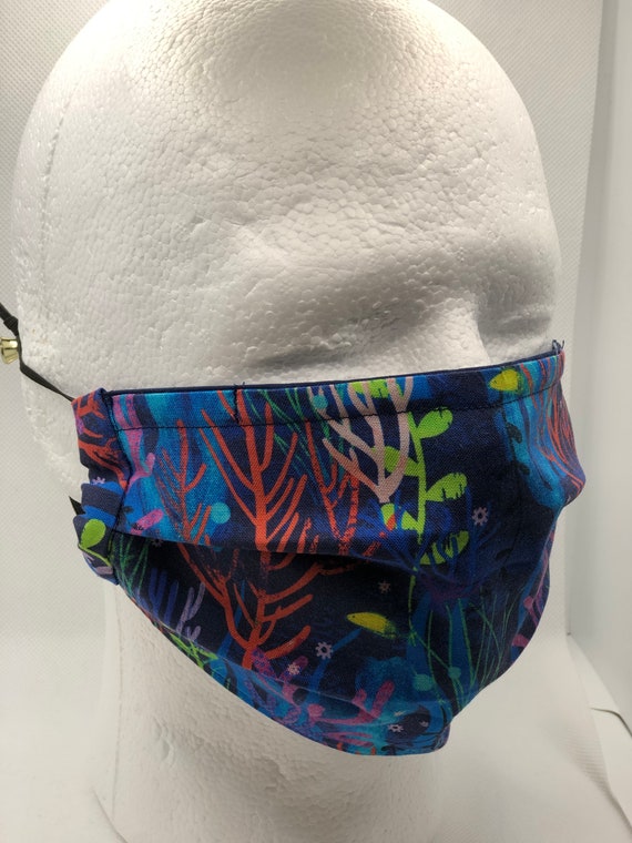 Face Mask / Sea / Ocean / Fish Reef / ADJUSTABLE / Sure Fit / Etsy