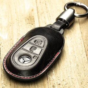 Vitodeco 4-Button Leather Key fob case compatible with Mercedes-Benz C-Class, S-Class, GLC, EQB Suv, Eqs Sedan, Eqs SUV, Eqe Sedan, Eqe Suv