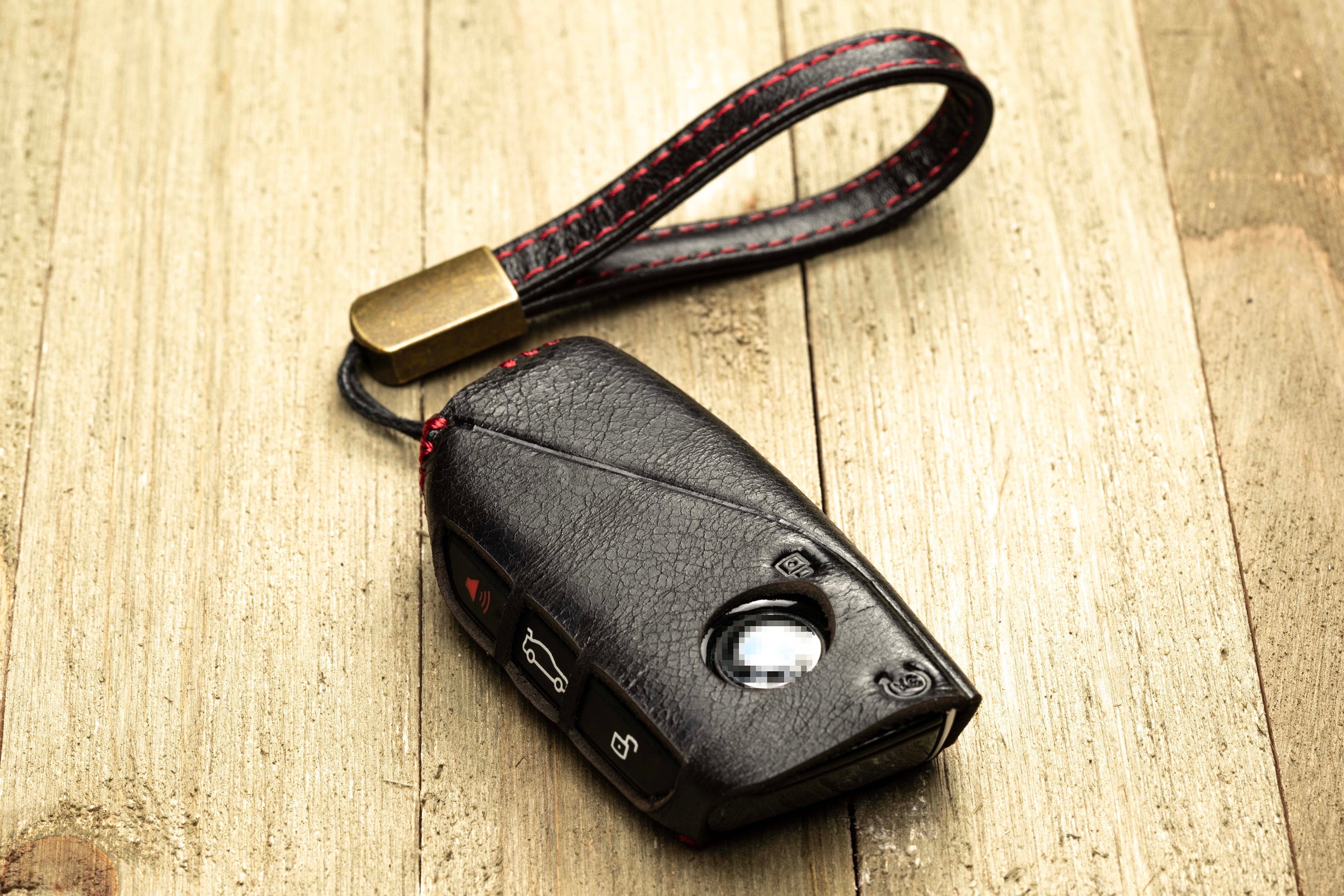 Leather Key Fob Case for BMW: 4-Button with Strap