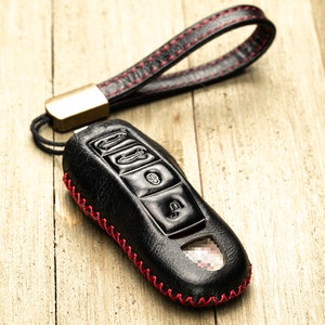 Vitodeco 4-Button Leather Smart Key Fob Case Cover Protector Compatible for Porsche 718, Porsche 911, Porsche Panamera, Porsche Cayenne