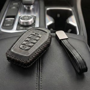 Leather Key Fob Cover for Infiniti QX60 QX80, 5-Button Smart Remote Case