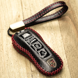 Vitodeco 3-Button Leather Smart Key Fob Case Cover Protector Compatible for 2020 - 2025 Porsche Cayenne, Macan, Panamera, 718, 911