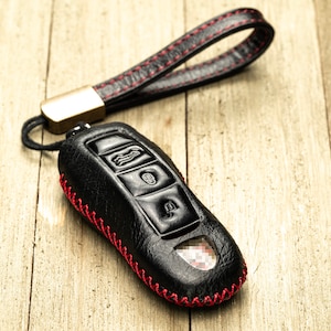 Vitodeco 3-Button Leather Smart Key Fob Case Cover Protector Compatible for Porsche 718, Porsche 911, Porsche Panamera, Porsche Cayenne