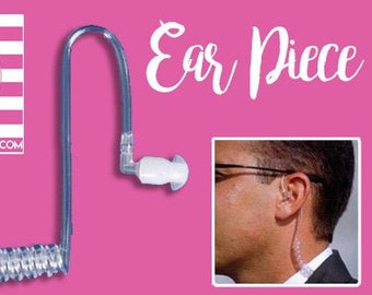 May include: A clear plastic earpiece with a coiled cord and a white earbud. The earpiece is designed to fit in the ear and is used for discreet communication.