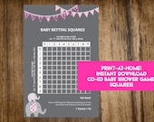 INSTANT DOWNLOAD It's A Girl Baby Betting Squares: Elephant Co-Ed Baby Shower Game Printable - Print-at-Home PDF Printable