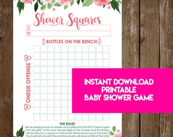 INSTANT DOWNLOAD Floral Shower Squares: Co-Ed Baby Shower Game Printable - It's A Girl Flower Shower Theme - Print-at-Home PDF Printable