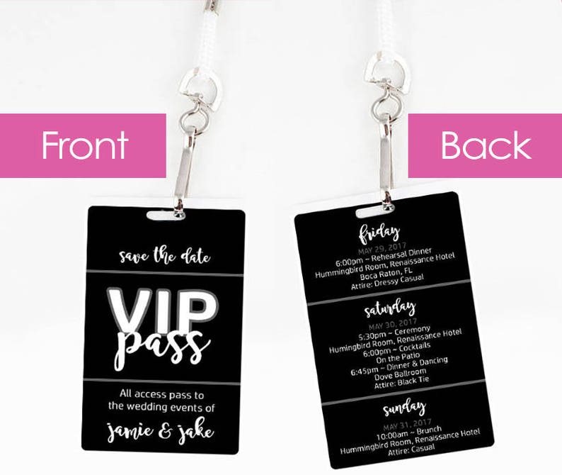 Set of 10 Wedding Save the Date VIP Pass Wedding Itinerary | Etsy