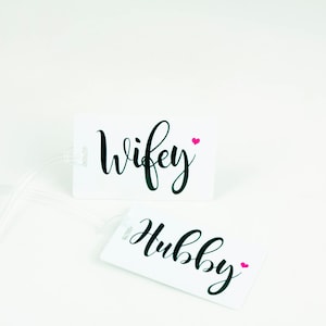 Hubby & Wifey Luggage Tags - Newlywed Engagement Gift - Honeymoon Accessory - Hubby and Hubby - Wifey and Wifey