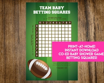 INSTANT DOWNLOAD Football Team Baby Betting Squares: Co-Ed Baby Shower Baby Betting Game Printable - Print-at-Home PDF Printable