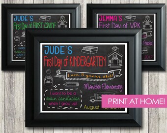 First Day of School Chalkboard Sign - Personalized 8"x10" Printable / Digital Download - Back to School Photo Prop