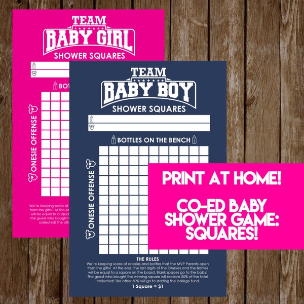 INSTANT DOWNLOAD Shower Squares: Co-Ed Baby Shower Game Printable - Print-at-Home PDF Printable