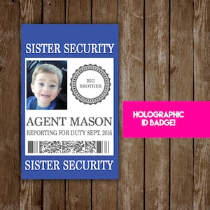 New Baby Sibling Security Badge Pregnancy Announcement & Baby Shower Fun for Big Brother or Big Sister Sister Security Brother Security image 1