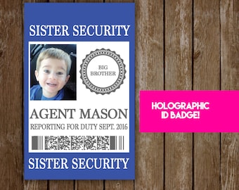New Baby Sibling Security Badge - Pregnancy Announcement & Baby Shower Fun for Big Brother or Big Sister - Sister Security Brother Security