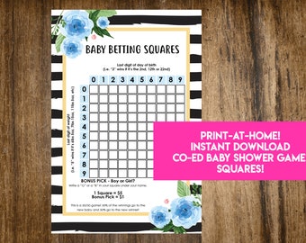 INSTANT DOWNLOAD Floral Stripes Baby Betting Squares: Co-Ed Baby Shower Game Printable - Print-at-Home PDF Printable
