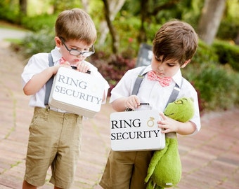 SET OF 2 Ring Security Boxes (white or black) - Complete with Coloring Books with Crayons - Ring Bearer Alternative