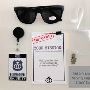 Ring Security ID Badge Set with Sunglasses Wedding Ring Bearer Alternative / Ring Bearer Gift image 1