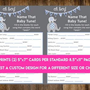 INSTANT DOWNLOAD Oh Boy It's A Boy Elephant Name That Baby Tune Baby Shower Game: Co-Ed Baby Shower Game Print-at-Home PDF Printable image 2