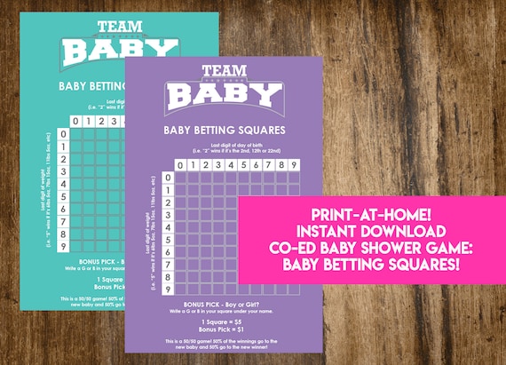 Instant Download Baby Betting Squares Co Ed Baby Shower Game Etsy