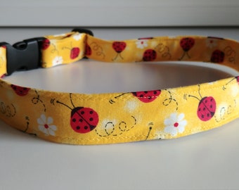 Dog Collar ~ Ladybug Dog Collar ~Fabric Dog Collar ~ Ladybugs and Flowers Dog Collar