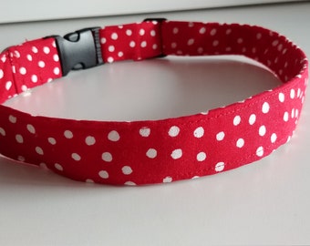 Dog Collar ~ Red and White Polka Dot Dog Collar ~ Polka Dot Dog Collar ~ Fabric Dog Collar ~ Red Dog Collar