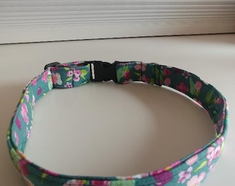 Dog Collar~Floral Dog Collar~ Pink, Purple and Green Floral Dog Collar~ Fabric Dog Collar