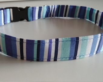 Dog Collar ~ Blue Striped Dog Collar ~ Blue Dog Collar ~ Striped Dog Collar ~ Fabric Dog Collar