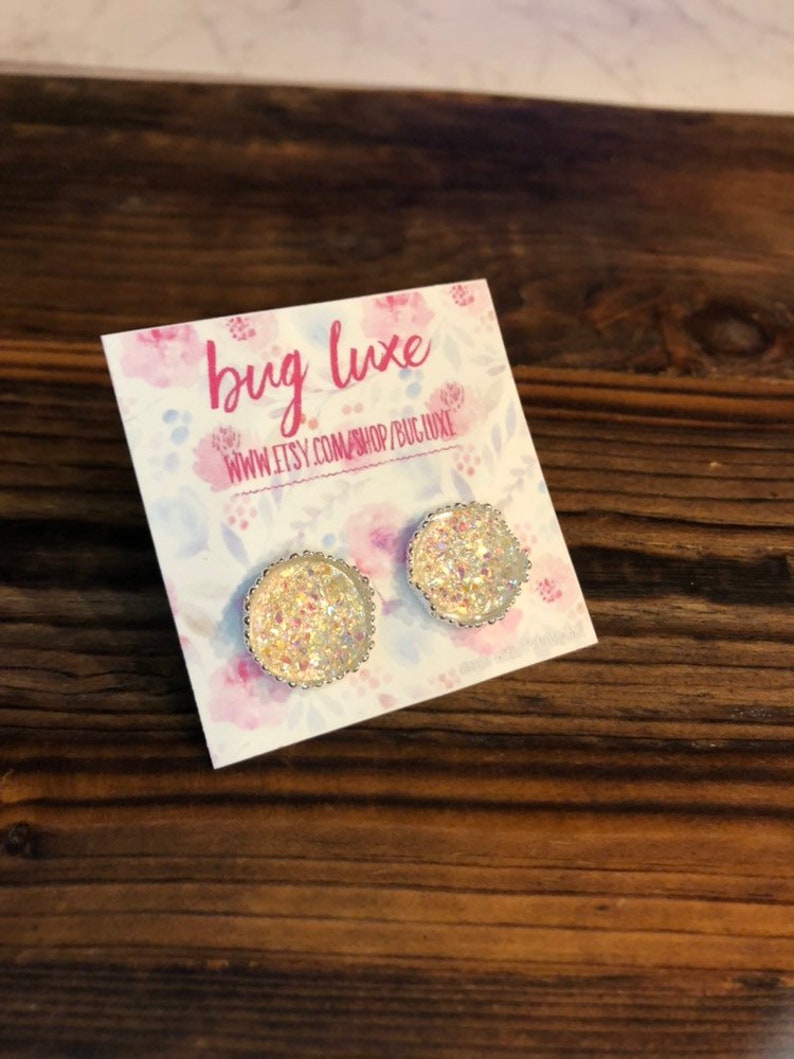 Silver XL Crystal Druzy Princess Studs