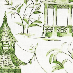 Duvet Cover Pagodas Jade Green & Gray Oriental Toile, Reversible